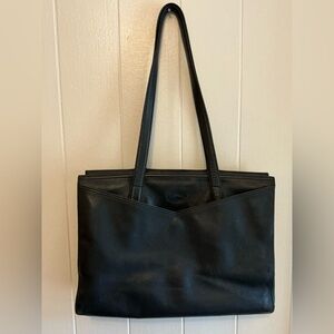 Rare Vintage Large Black Leather Longchamp Shoulder Tote Handbag Bag